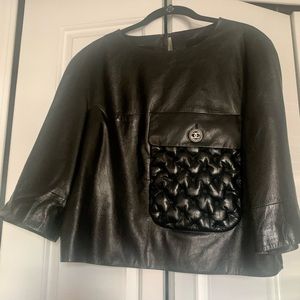 NWOT - Chanel Leather Top w/Quilted Pocket - FR 44